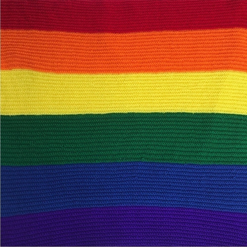 ML Rossetti Rainbow Knit Afghan Throw Blanket Striped Retro 50x43